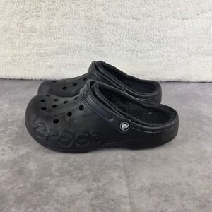 Crocs Classic Lined Clog Black Fuzzy Fleece Slip On Shoes Mens 8 Womens 10